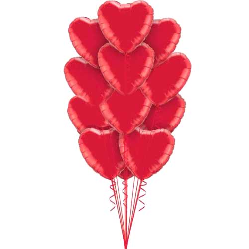 12 Red Heart Balloons